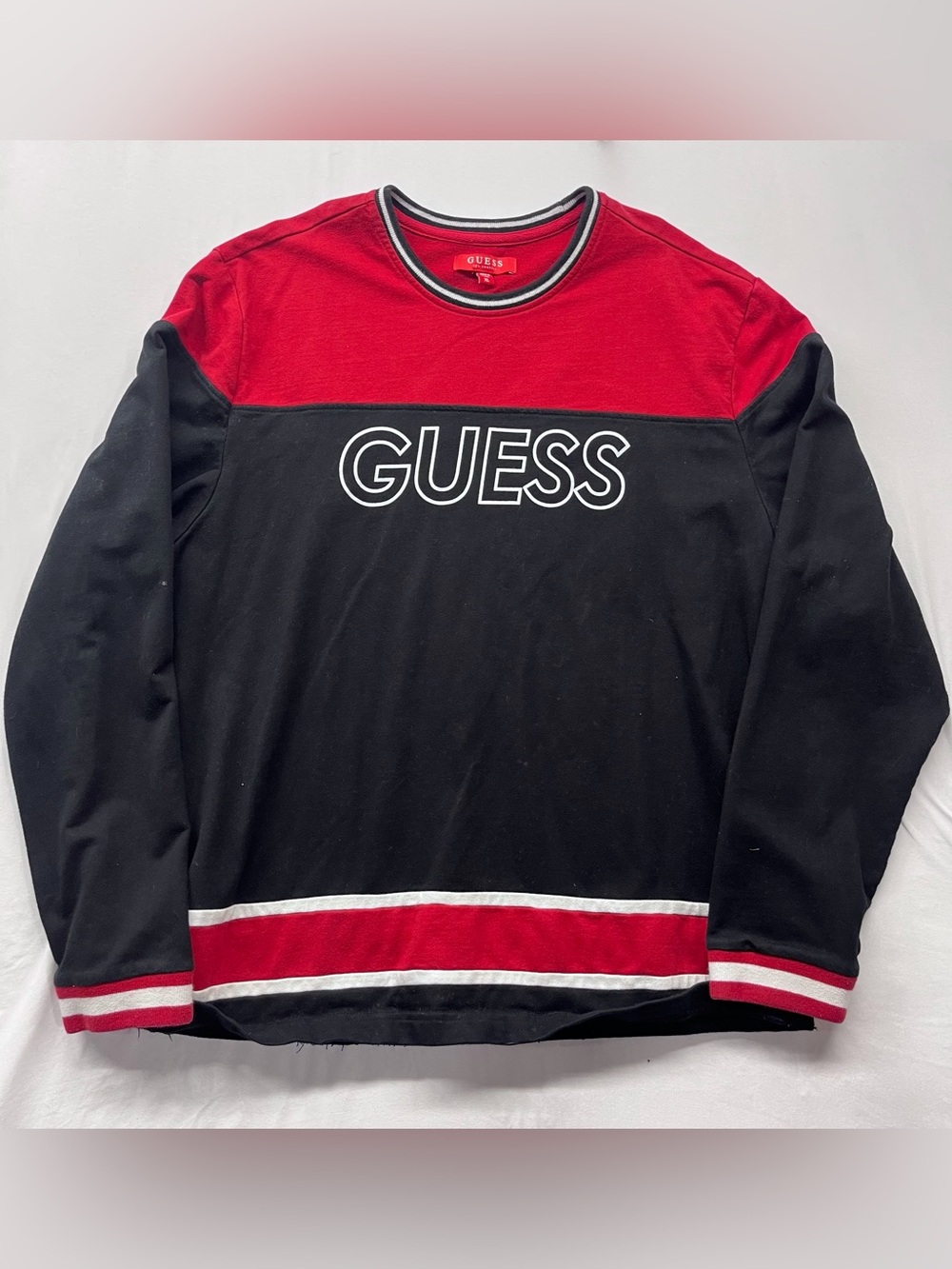 GUESS Los Angeles Colorblock Crewneck Sweatshirt XL Red Black Logo Retro